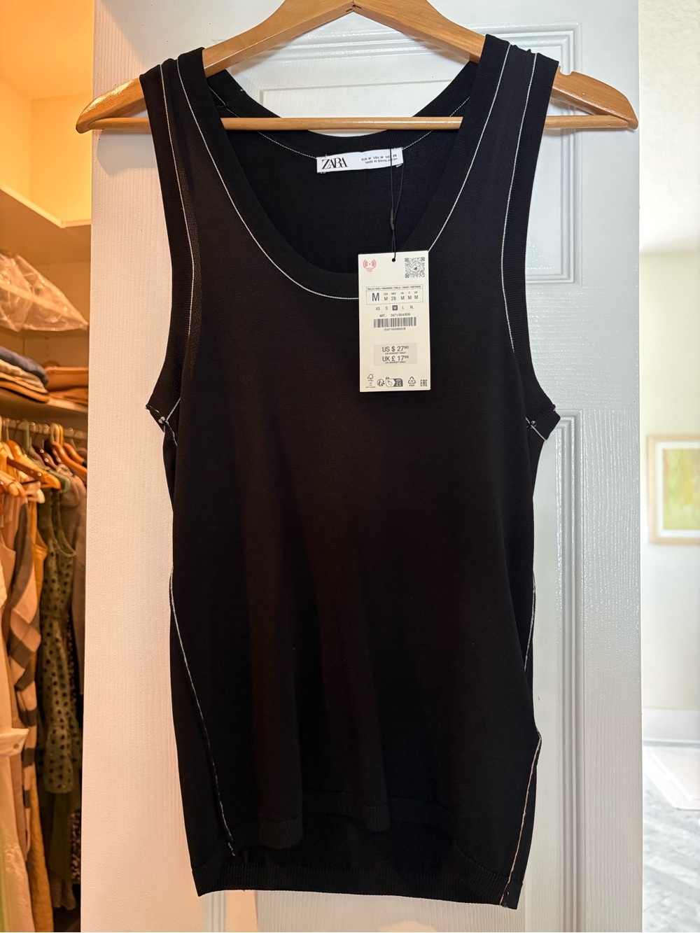 ZARA Black Tank Top with White Contrast Stitching